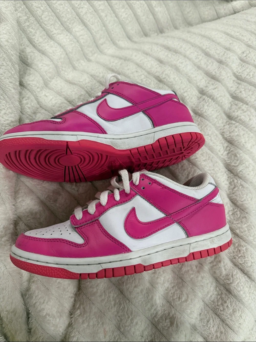 Nike Big Kids Dunk  Low-Top Sneakers in Hot Pink and White